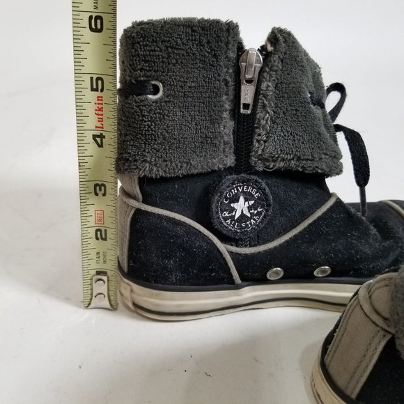 Converse High Top Ankle Boot Black Cuffed Fur Zip Chuck Taylor 12 Junior - Picture 13 of 15